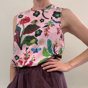 Aussie designer Gorman x Monika Forsberg ‘Garden’ silk top size 8